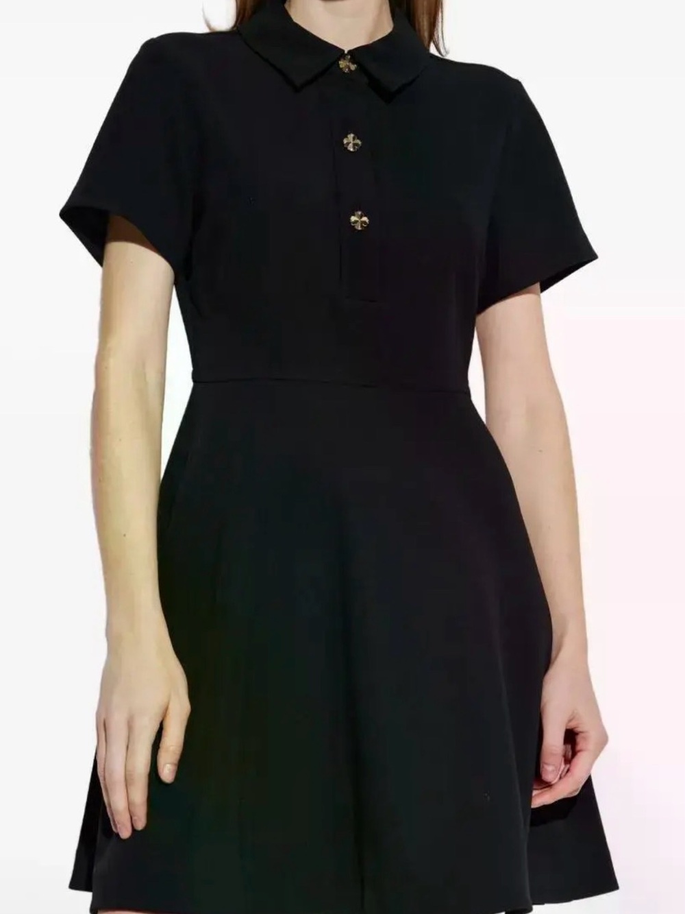 kate spade Black Short-Sleeve Fit-and-Flare Dress with Gold Buttons
